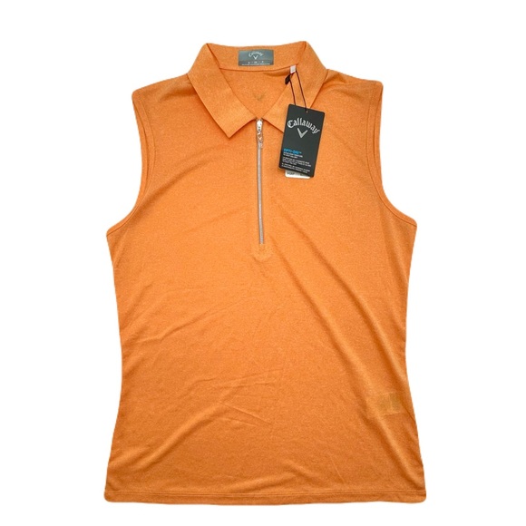 Callaway Tops - CALLAWAY Women's Papaya Heather Sleeveless Golf Polo Shirt, Quarter-Zip Closure